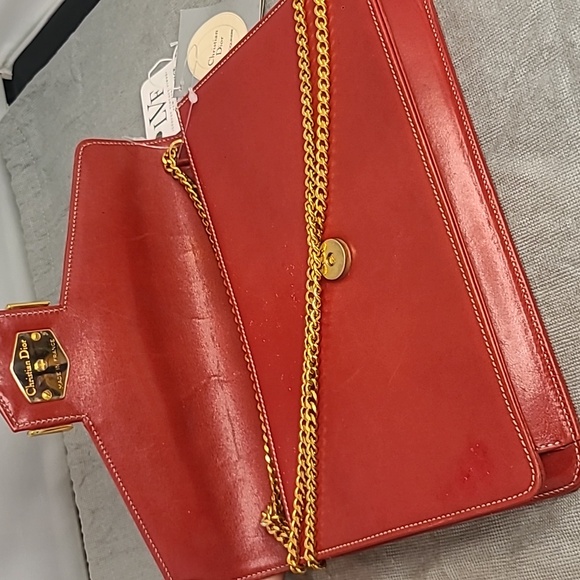 DIOR VINTAGE 2000'S STUNNING RED CALFSKIN LEATHER 3-WAY BAG CONTRAST STITCH/GOLD - Picture 9 of 17
